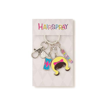Keychain set with 'Hairspray' theme on a white background